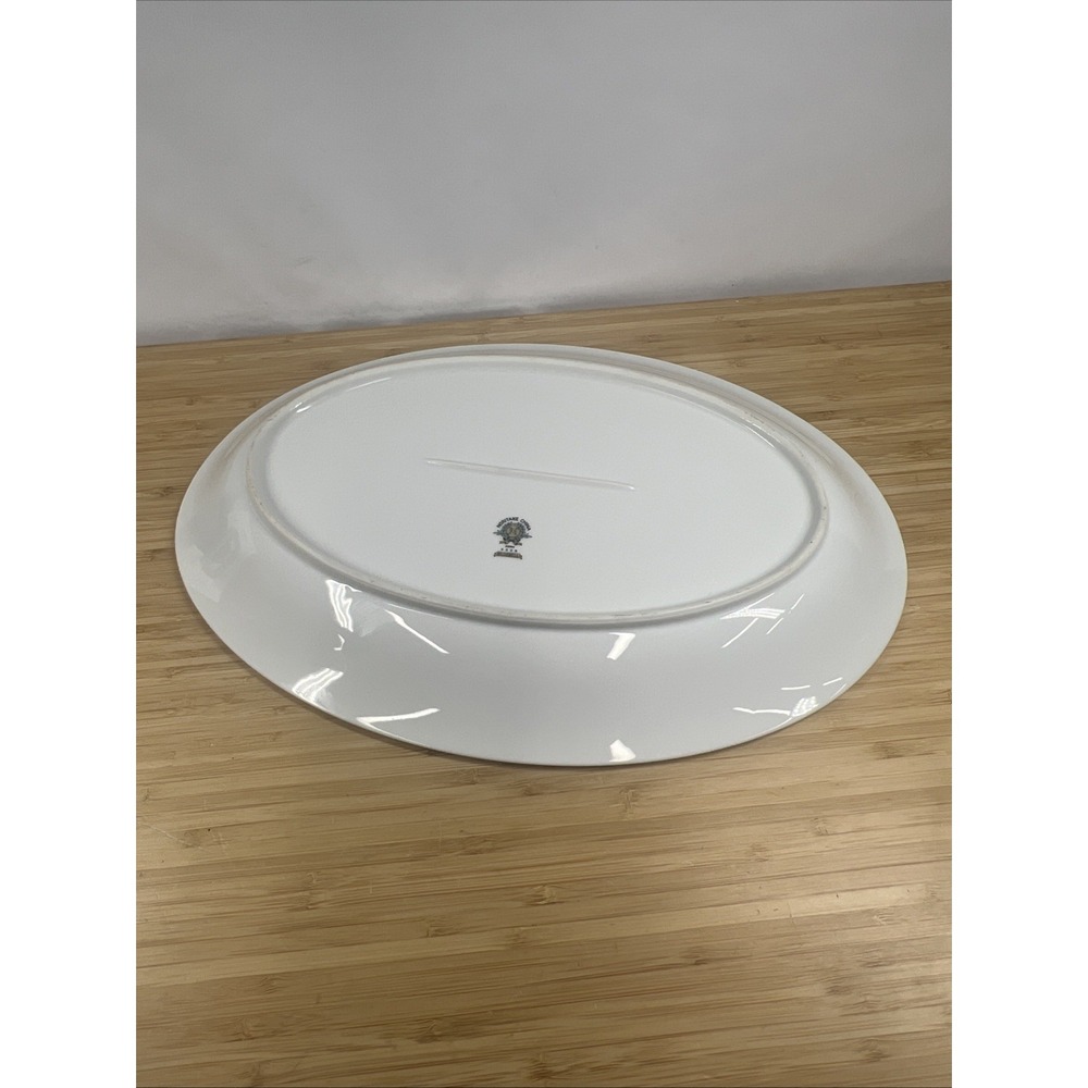 Noritake Bluebell 5558 16" Oval Serving Platter Japan Blue Rim Platinum - Picture 4 of 6